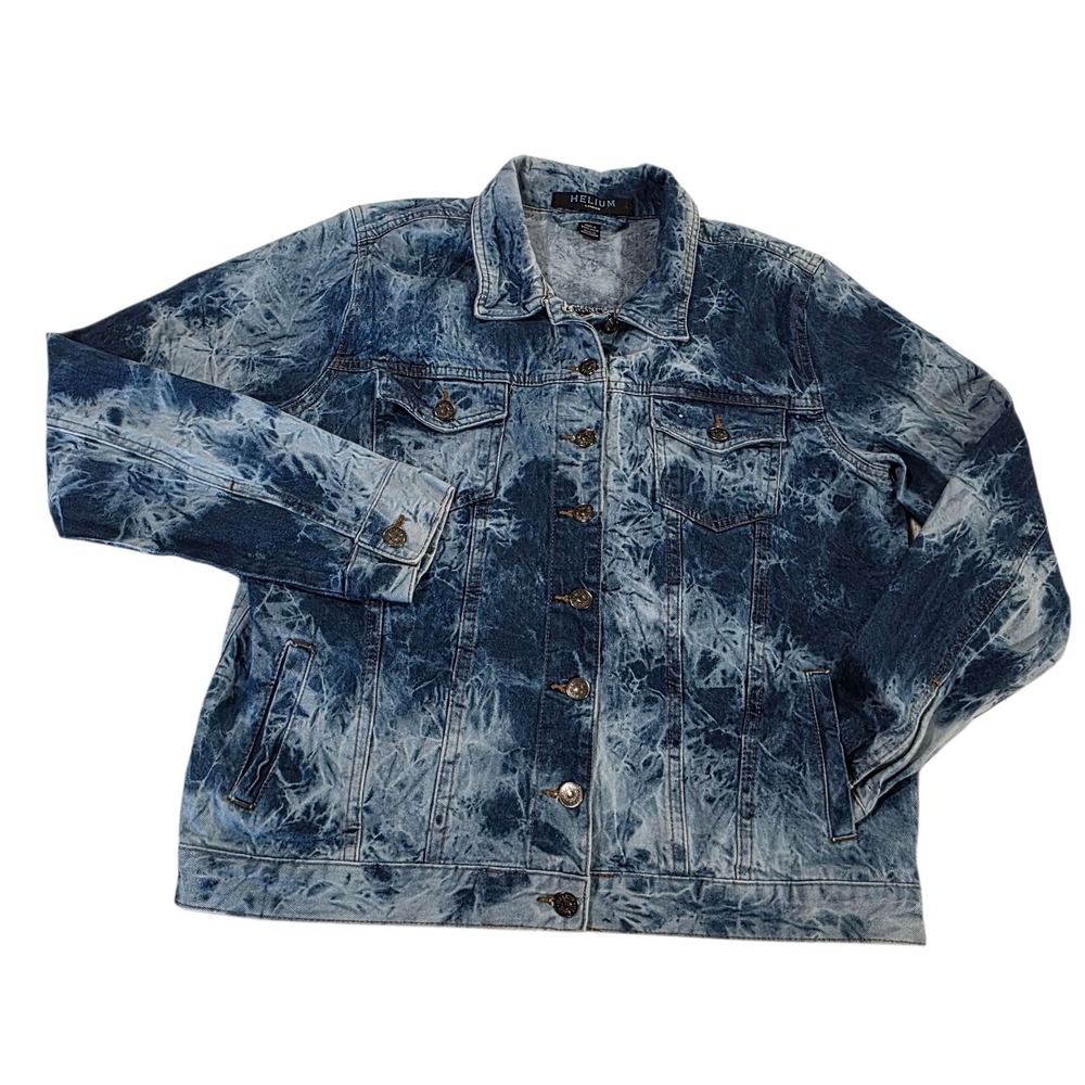 Helium Acid Wash Denim Jacket Women's Size L‎ Blue Cotton Trucker Jacket 80's